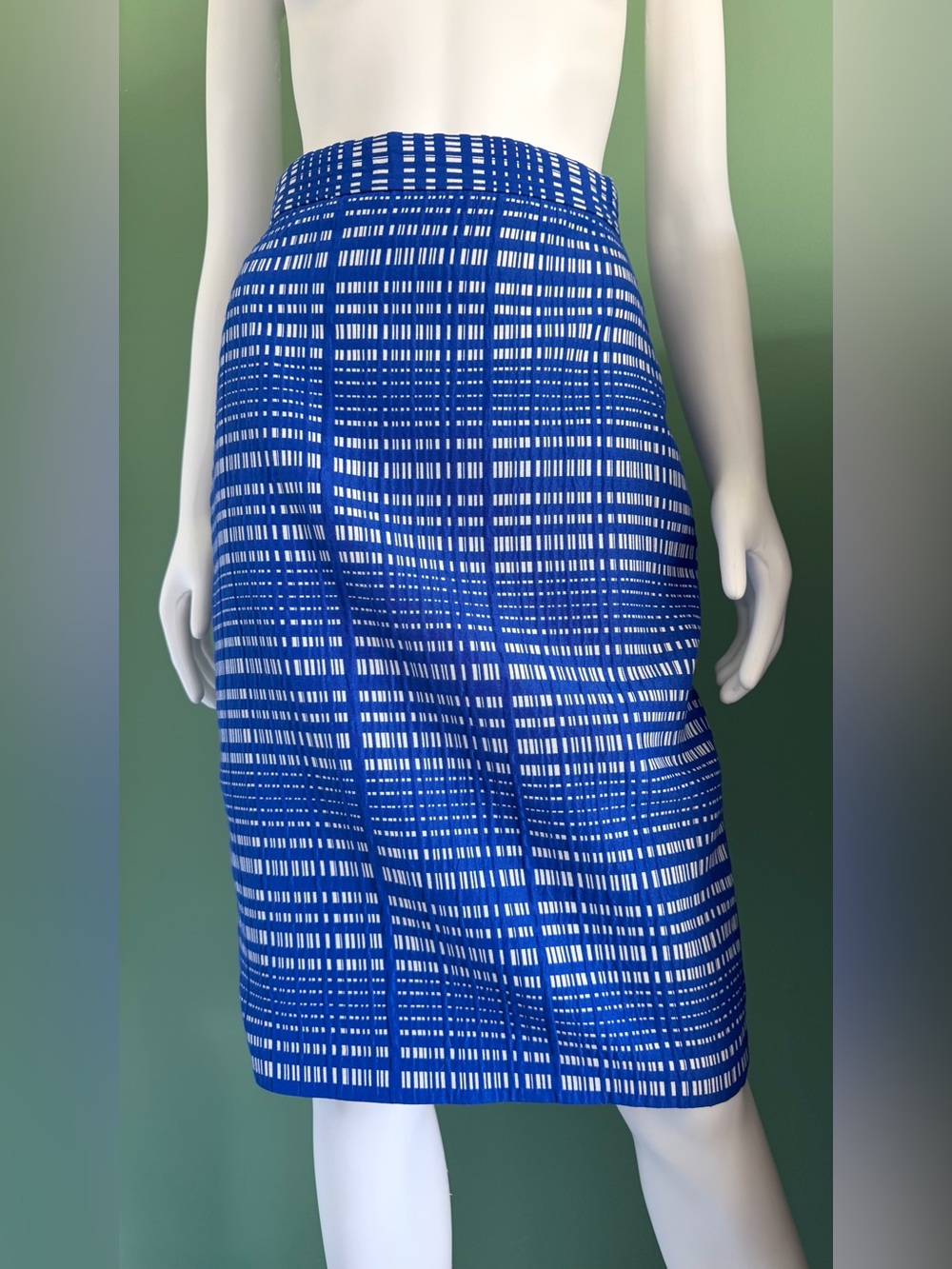 Banana Republic Cobalt Blue and White Grid-Pattern Jacquard Pencil Skirt